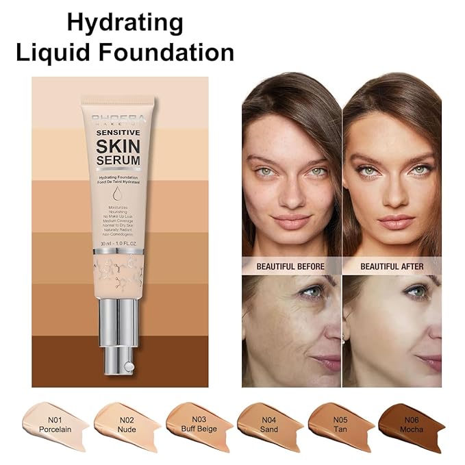 PHOERA Essence Foundation,Hydrating Waterproof and Light Long Lasting (N06 Mocha)