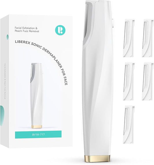 Sonic Dermaplaning Tool for Face - Rechargeable Dermaplane Razor with 6 Refill Dermablades, Facial Hair & Peach Fuzz Remover for Women (White)