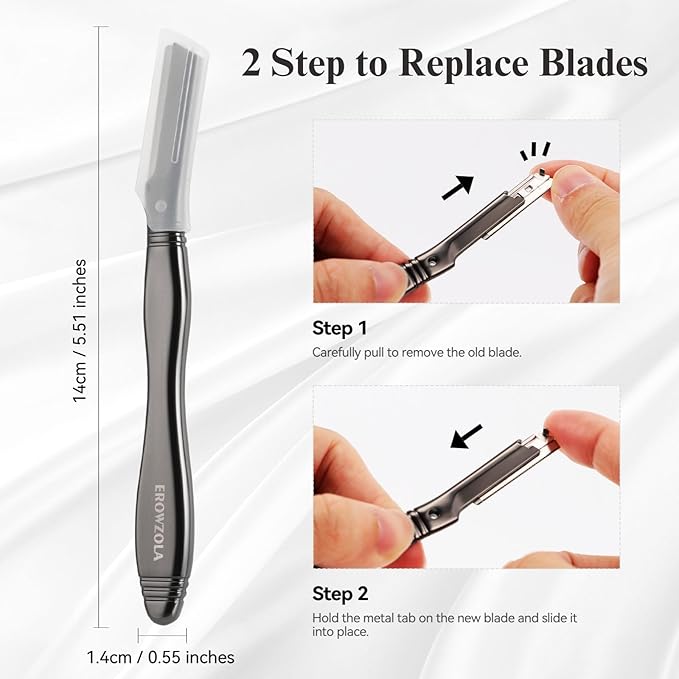 Dermaplane Razor for Women Face with 6 Refill Blades, Dermaplaning Tool Face Razors for Removes Facial Hair, Peach Fuzz, Reusable Metal Handle Eyebrow Razor (Black)