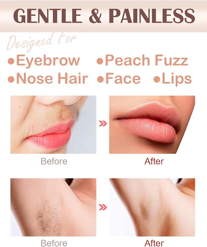 Facial Hair Removal Eyebrow Trimmer 2 in 1, Portable Facial Hair Remover for Women, Travel Rechargeable Hair Razor Bikini Shaver for Lady Men Girls for Face Peach Fuzz, Lips, Chin, Armpit, Body (Gold)