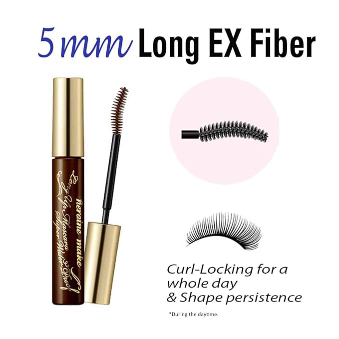 HEROINE MAKE by KISSME Long & Curl Up | Waterproof Mascara Brown, Lengthening & Volume Fiber Tubing Mascara Makeup, WP 02 Brown