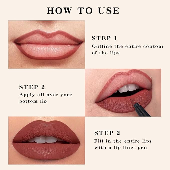 Longwear Liquid Lip Liner, Matte Lip Tint Stain Marker Pen, 2 in1 Liquid Lipstick & Lip Liner Pencil, Long Lasting Waterproof Lip gloss for Women, Fuller Lips Makeup (02+07)