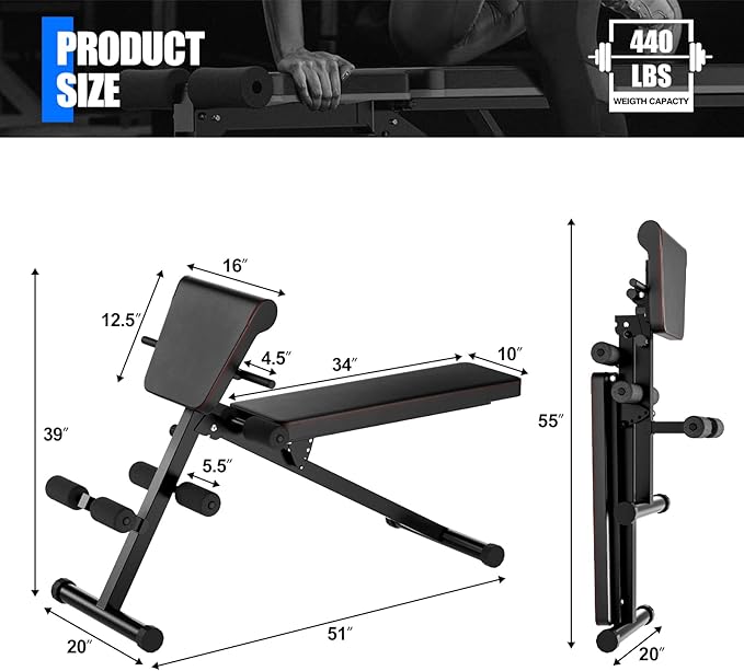 foldable Multi-Functional Weight Bench 440lbs…