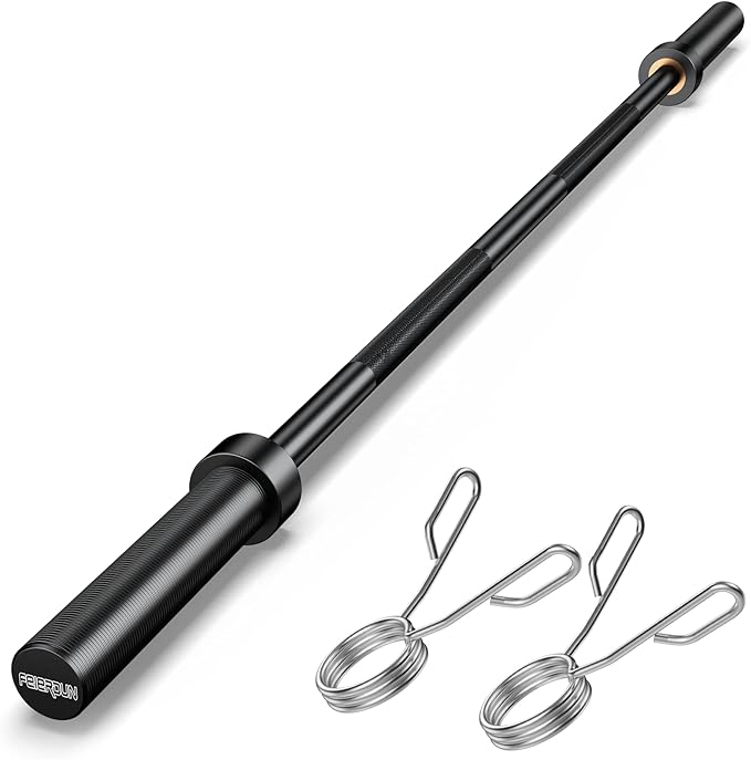 FEIERDUN Olympic Barbell EZ Curl Bar 47in/4ft/5ft/6ft/7ft for Weightlifting 2 inch 2 Spring