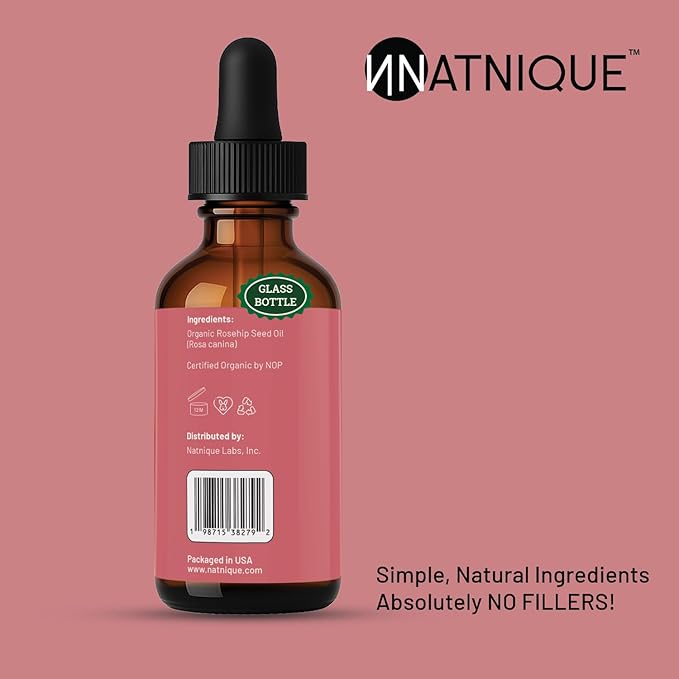 Rosehip Seed Oil Organic 1oz, USDA Certified, 100% Pure Rosehip Oil for Face, Hair & Skin. Cold Pressed Natural Moisturizer for Hair, Skin Scalp & Nails. Ideal to use for Gua Sha Massage.