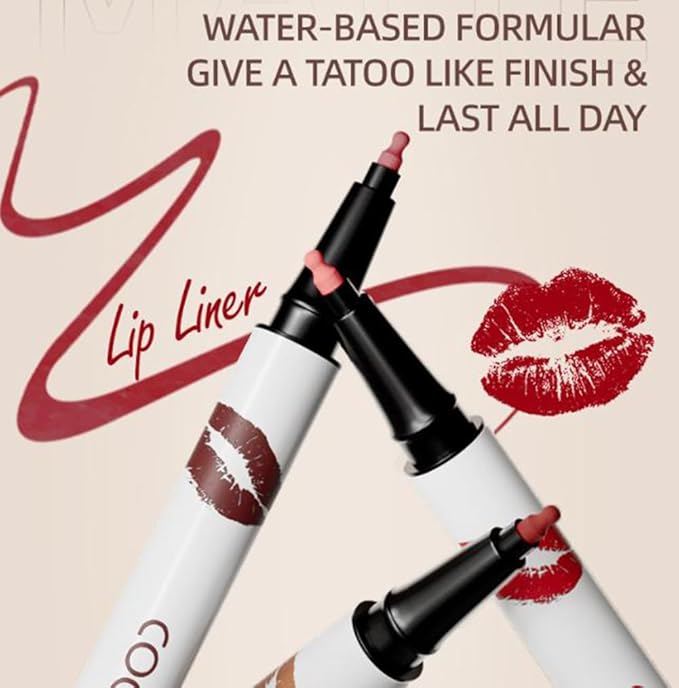 Longwear Liquid Lip Liner, Matte Lip Tint Stain Marker Pen, 2 in1 Liquid Lipstick & Lip Liner Pencil, Long Lasting Waterproof Lip gloss for Women, Fuller Lips Makeup (06(Cherry Red))