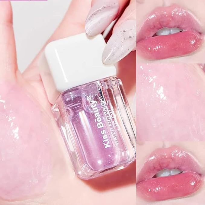 Fruit Pearlescent Plumping Lip Oil, Lip CarePearl & Shimmer Mini Lip Gloss Kit, Lip Care Hydrating Lip Gloss Tinted Lip Balm, Long Lasting & Nourishing Lip Glow Oil, Non-sticky Fresh Texture (Grape)