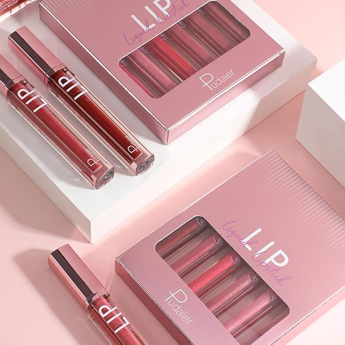 6-Color Lip Glaze Set, Matte Cream Lipstick, Pearlescent Glaze