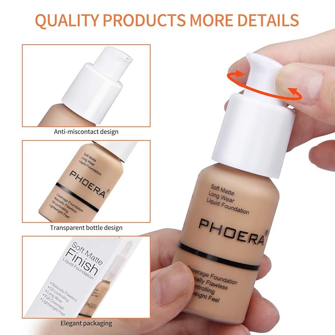 PHOERA Foundation Makeup Naturally Liquid Foundation Full Coverage