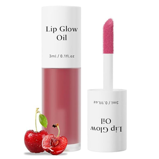 Plumping Lip Oil, Long Lasting Hydrating Lip Stain Lip Balm Cherry Fruit Revitalizing, Transparent Lip Care Oil for Dry Lip (Cherry Red)