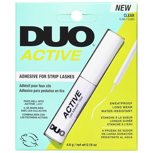 DUO Active Clear Lash Glue – Brush-On Lash Adhesive for Strip Lashes, Quick-Dry, Waterproof Eyelash Glue, 0.16 oz (4.6g)