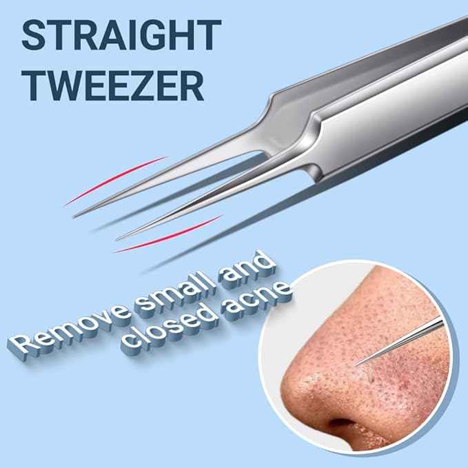TsMADDTs Blackhead Remover Tools, Ingrown Hair Tweezers, Pimple Popper Tool Kit, Blackhead Extractor, Eyebrows Tweezers for Women Facial Hair Razors