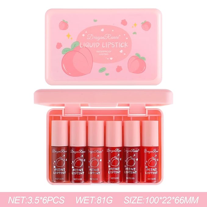 6 Colors Peach Lip Tint Stain Set, Korean Lip