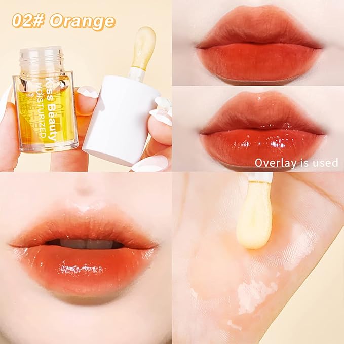 3 Pcs Fruity Plumping Lip Oil Moisturizing Hydrating Lip Care Hydrating Lip Gloss Tinted Lip Balm, Long Lasting & Nourishing Lip Glow Oil, Non-sticky Fresh Texture