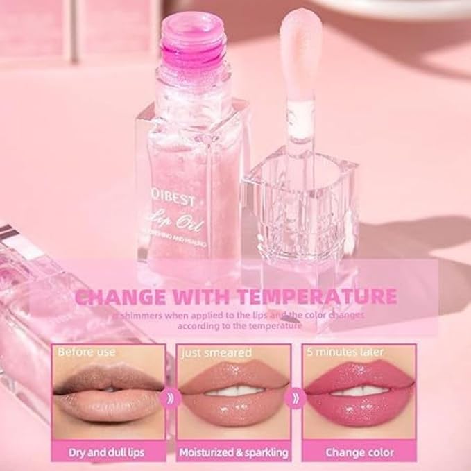 2 Pcs Color Changing Lip Oil,Magic Color Changing Lip Glow Oil With Big Brush,Boss Up Color Changing Lip Oil,Moisturizing and Non-sticky Boss Up Cosmeticsl (Shiny Pink)