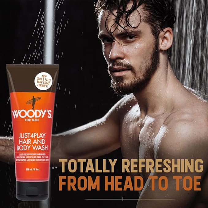 Woody's 2-in-1 Hair and Body Wash for Men - Sulfate-Free, Hydrating, Refreshing Scent, Daily Cleanser for Hair & Skin, 8 oz, 2-Pack