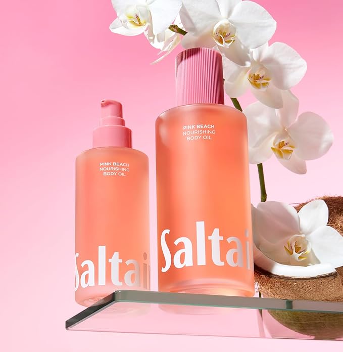 Saltair Body Oil. Jumbo Size Pink Beach After Shower and Bath Oil Moisturizer for Women and Men. Botanical, Non-Greasy, and Well-Absorbing Lotion for Hydrating Dry Skin. 10oz Bottle