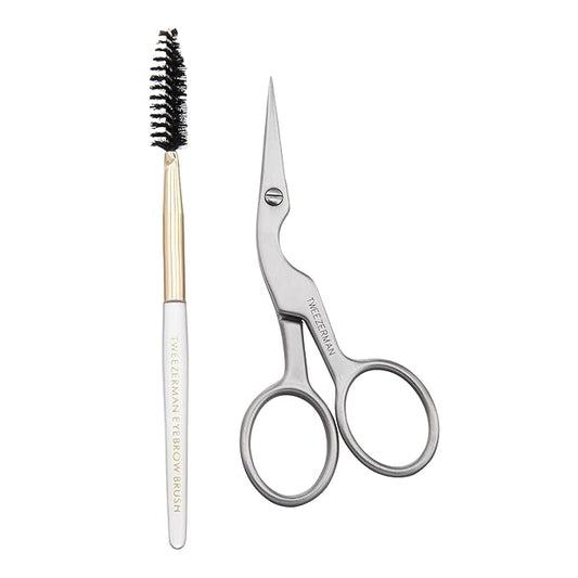 Tweezerman Brow Shaping Scissors and Brush - Stainless Steel Eyebrow Trimming Scissors for Women and Men