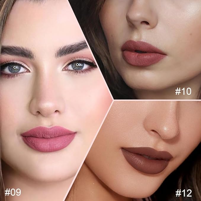 evpct 3Pcs Retractable Lip Liner Pencils Set Pack for Shaping & Sculpting Lips, Pink Chestnut Maroon Dark Taupe Brown Creamy Matte Velvet Pigmented Lip Liner lipliners Crayon Lipstick,09 + 10 + 12