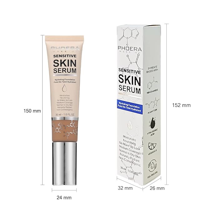 PHOERA Hydrating Essence Foundation,Waterproof and Light Long Lasting Buff Beige)