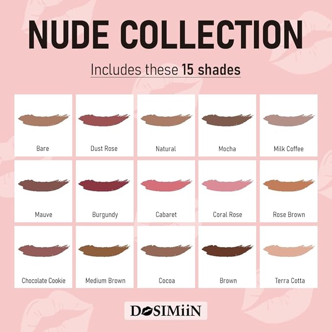 Lip Liner Pencil 15 Shades – Natural Nude Collection Lipliner Matte Finish, Creamy Texture, Long Lasting Color, High Pigmented Lip Pencils