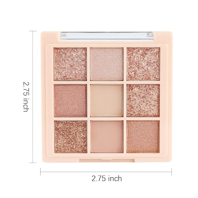 9Colors Champagne Rose Gold Eye Shadow Palette Makeup,Highly Pigmented Shimmer Pink Eyeshadow Palette Nude Glitter Sparkly Eye Shadows Long Lasting Waterproof Blendable Naturing-Looking