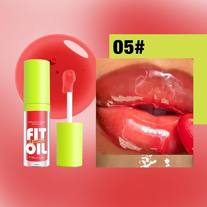 Hydrating Lip Oil, Big Brush Head Lip Glaze Shiny Transparent Lip Glow Oil, Nourishing & Non-sticky Long Lasting Fresh Clear Smooth Lip Care Plumping Lip Oil (# 05)