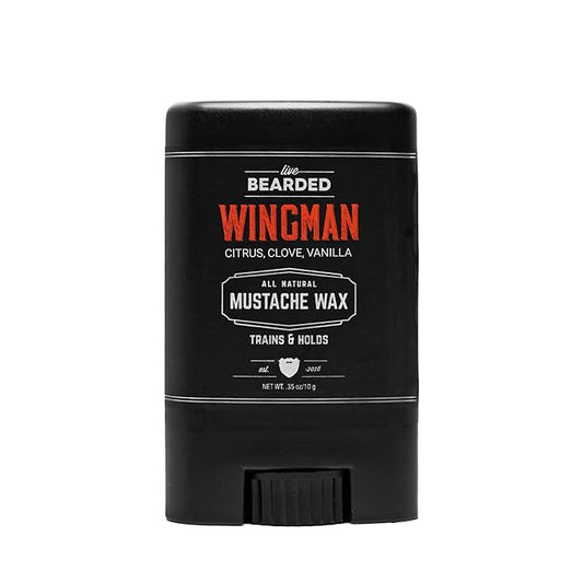 Live Bearded: Mustache Wax - Wingman - 0.35 Oz - Medium Hold - All-Natural Ingredients with Beeswax, Lanolin, Jojoba Oil and Essential Oils for Fragrance - Made in the USA