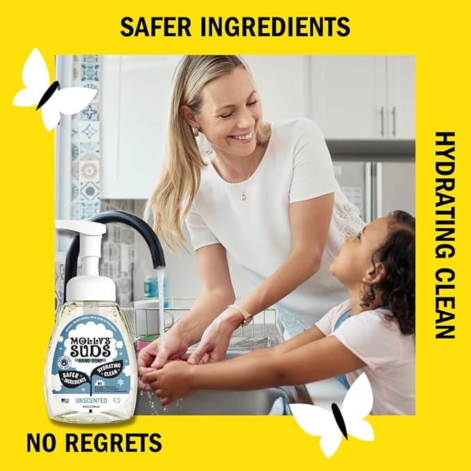 Molly's Suds Foaming Hand Soap - Made with Aloe and Coconut Oil | Moisturizing Hand Wash | Clean Ingredients, Infused with Essential Oils | Unscented - 8.25 Oz (Pack of 3)