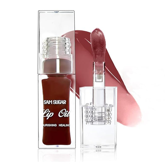 Sulily Glow Lip Oil,Pink Nourishing Tinted Lip Gloss,Plumping No-Sticky for Transparent High-shine Finish,Accumulate Jojoba Oil, Vegan (Jam)