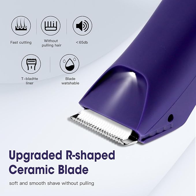 Bikini Trimmer for Women,Wet/Dry Personal Pubic Hair Trimmer Womens Electric Razors Shaver for Underarm Leg Arm Body Hair Private Area,LED Light Ceramic Blade IPX7 Waterproof Rechargeable LCD Display