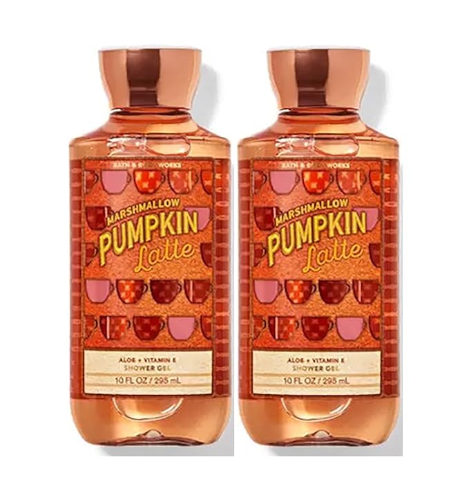 Bath & Body Works Marshmallow Pumpkin Latte Shower Gel Gift Sets 10 Oz 2 Pack (Marshmallow Latte) 20 ounces