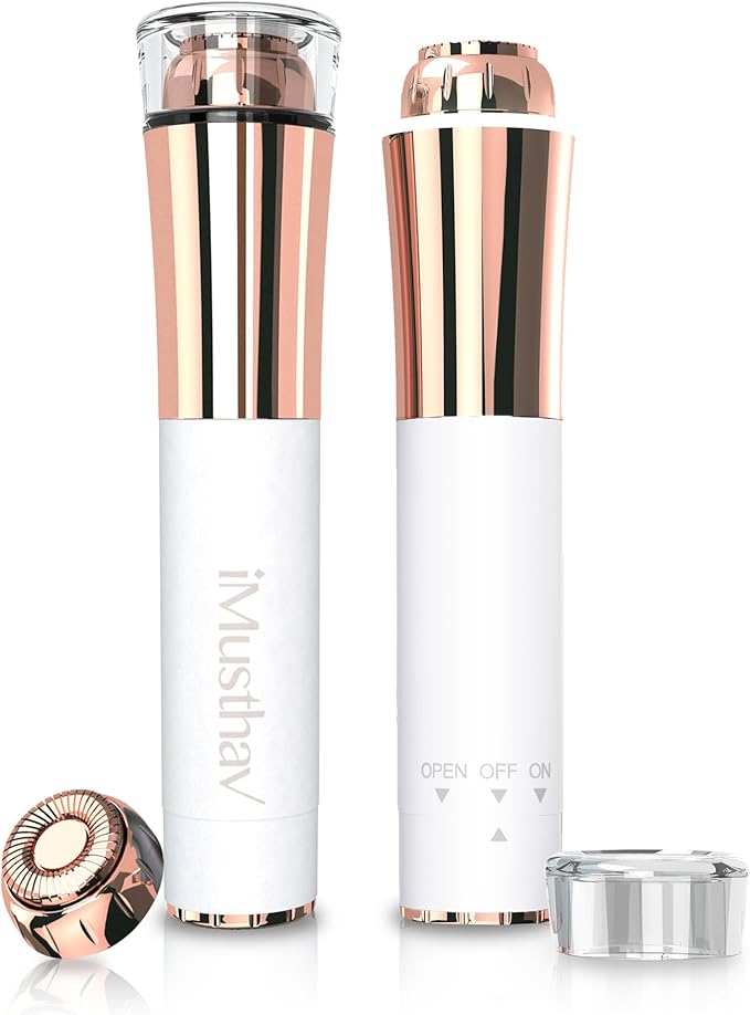 Mini Portable Facial Hair, Lips and Chin Remover Trimmer for Women, Facial Painless Epilator Pen, 18K gold-plated 13mm hypoallergenic rotary head. 360° LED light for Instant and Painless Hair Remover