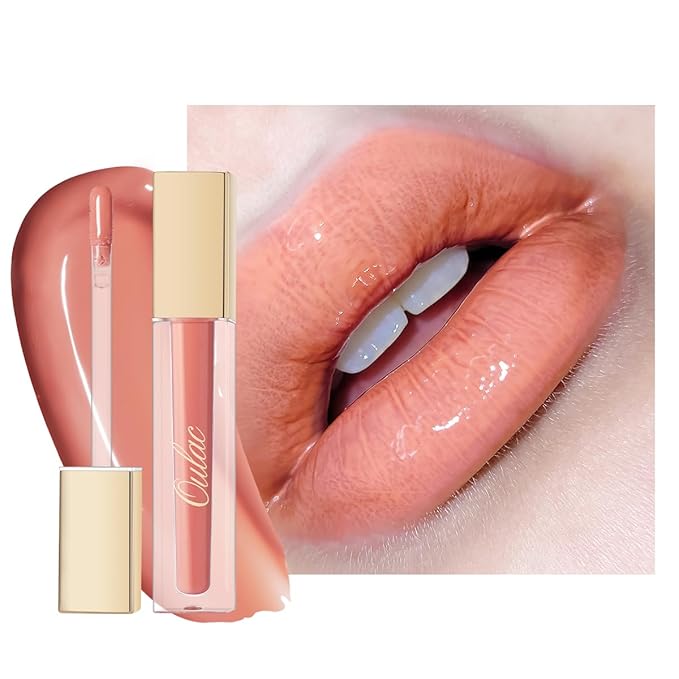 Oulac Shine Nude Liquid Lipstick for Women-Lip Plumper Lip Gloss for Dry Lip Care, Lightweight Soft and Hydrating Lip Tint Stain with Vitamin E & Rose Oil Vegan & Cruelty-Free, S01