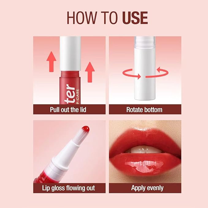2 in 1 Red lip gloss Lip Plumper Gloss Tinted Glitter Shimmer Lipgloss Lipstick Moisturizing High Shine And Vegan Plumping Lip Gloss For Women Girls Long-Lasting Dry Lip Care base bulk best(05#)