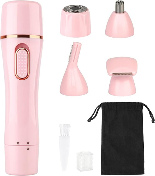 Trimmer Women, 4 in 1 Electric Razor for Women, Facial Shavers for Women, Portable Travel Womens Electric Razor for Face Beard Eyebrow Leg Arm Bikini Armpit Pubic Hair, Pink