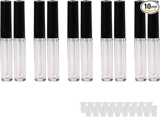 1.3ml Empty Lip Gloss Tube Lip Gloss Wand Bottles Containers Pack of 10 (Black Cap)