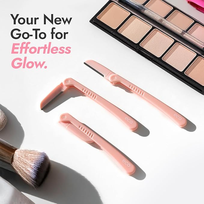 Dermaplaning Tool - Foldable Facial Razor for Women and Men, (3ct) | Womens Facial Peach Fuzz Remover & Eyebrow Trimmer, Dermaplaning Razor, Face Razors for Women, 3 pc (Pink)