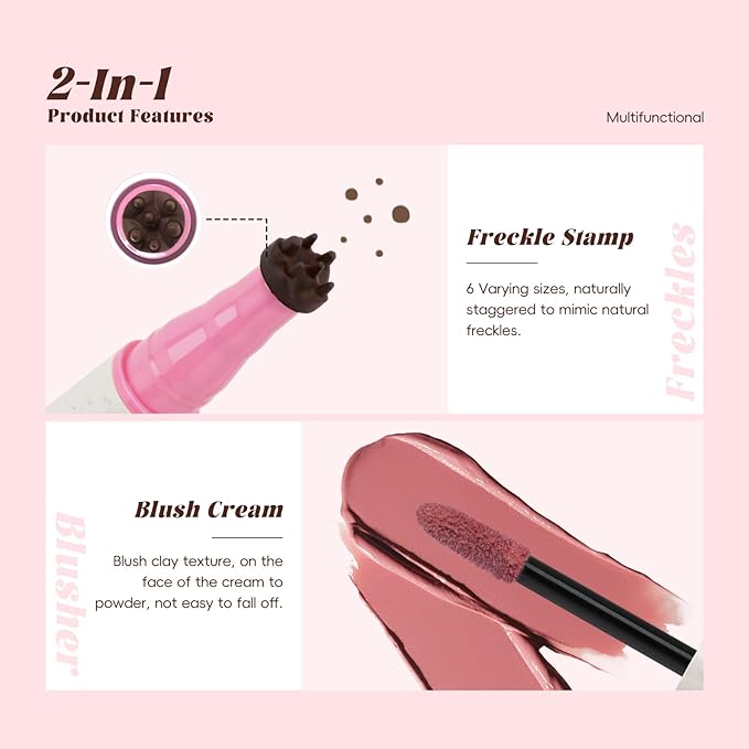 Freckle Blush Pen, 2in1 Light Brown Faux Freckle Stamp Pen Soft Pink Liquid Blush for Summer Sunkissed Makeup, Natural Lifelike Waterproof Long Lasting Quick Dry Fake Freck Tint Marker Pen01#