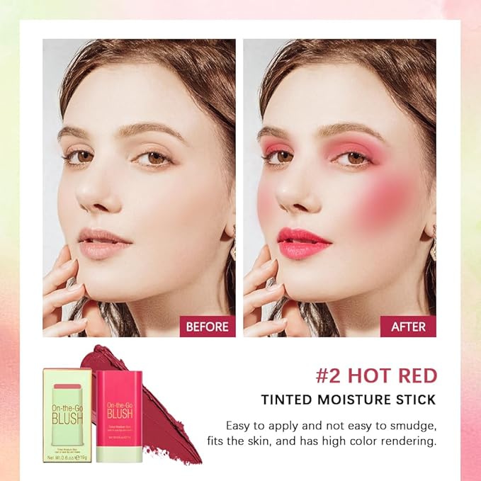 Soft Creamy Blush Stick,On-the-Go Blush,2-in-1 Cheek and Lip