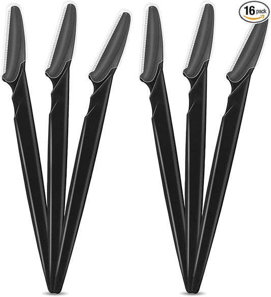 16 Pcs Black Eyebrow Razor, Face Razors Multipurpose, Facial Razors for Women Men, Eyebrow Trimmers Shaver with Protective Cover, Dermaplaning Tools for Face Body Use, Facial Hair Removal Tools