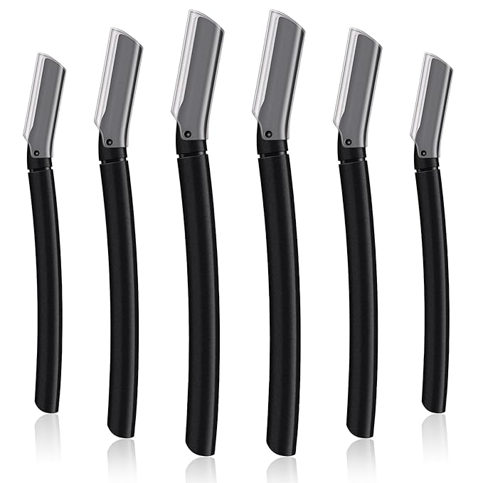 Lasnten 6Pcs Dermaplane Razor Eyebrow Facial Razor for Women Men Single Blade Multipurpose Eyebrow Trimmer Skin Hair Removal Shaver Face Razor Dermaplaning Exfoliating Tool Include Blade Cover(Black)