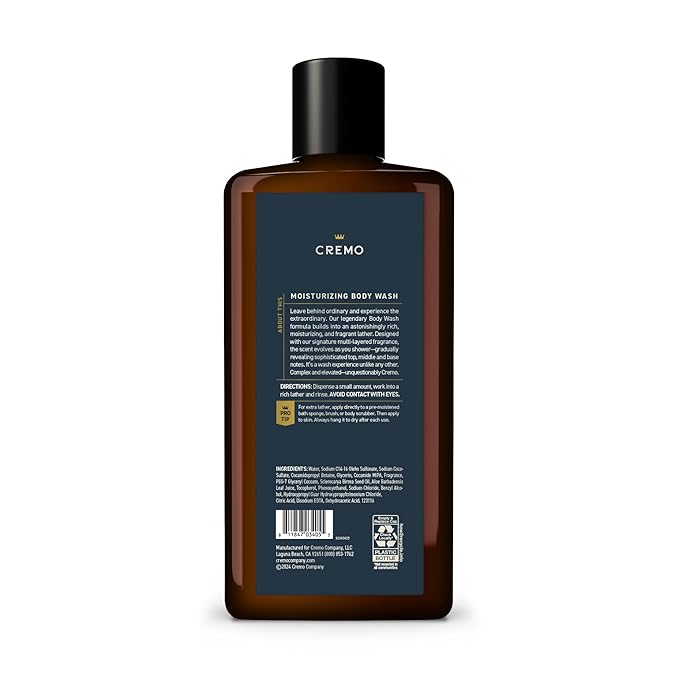Cremo Body Wash Men, Notes of Bright Cardamom, Dry Papyrus and Aromatic Palo Santo, 16 Fl Oz