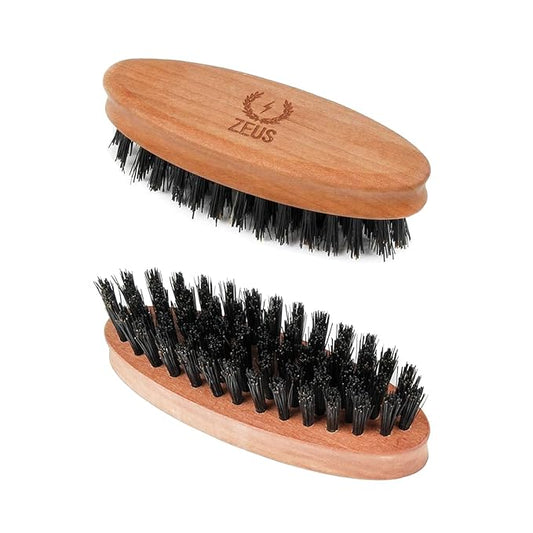 ZEUS Pocket Beard Brush, 2 PACK – (1) SOFT & (1) FIRM Bristle Boar Hair Beard & Mustache Brushes – MADE IN GERMANY