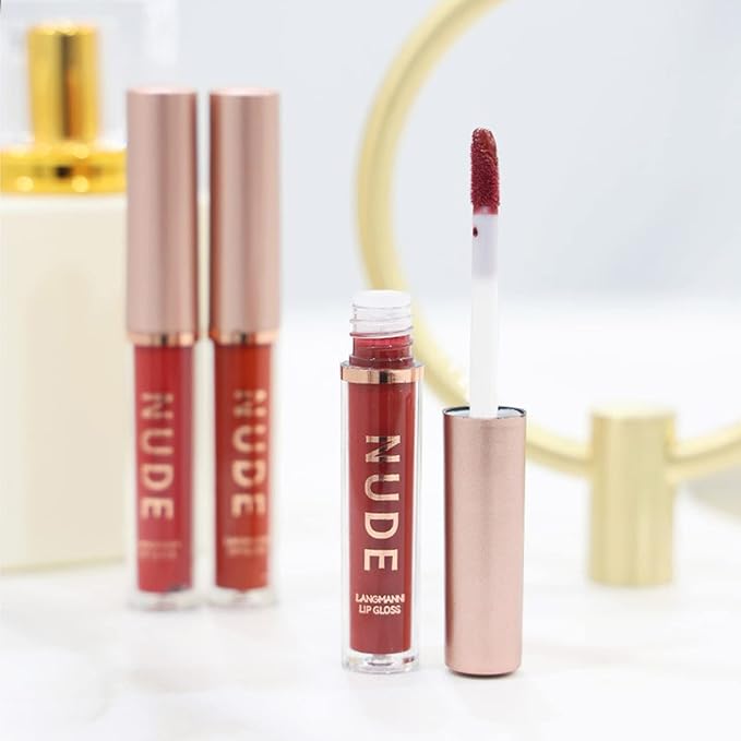 Mini Matte Lip Glaze Set, 16Pcs Liquid Lip Gloss with Gift Box, Rose Nude Red Lip Gloss Lip Stain Long Lasting Waterproof Non-Stick Lip Make Up Gift Set for Mum, Wife and Daughter