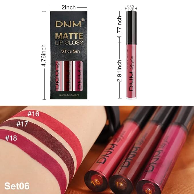 evpct 3Pcs Dark Red Purple Matte 24-hour Liquid Lipstick Sets, Matte Lipstick Lip Stain Long Lasting 24 Smudge Waterproof Lip Gloss Gift Set Matt Lipsticks Set Matt Liquid Women Makeup Lipstick 06