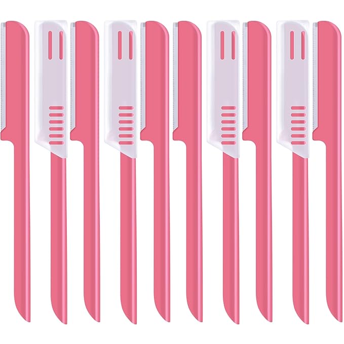10 Pieces Eyebrow Razor for Women Facial Shaver Razor Brow Shaper Eyebrow Trimmer Dermaplaner Shaping Tool with Cover (Pink)