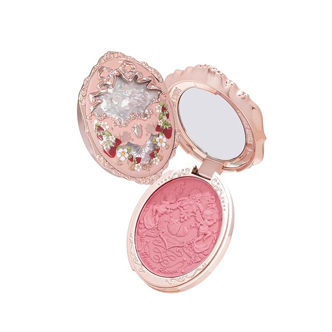 Flower Knows Strawberry Rococo Embossed Blush;Berry Matte Finish;Buildable & Blendable Powder Blush for cheeks,Highly Pigmented;Natural Flush for All Skin Tones(05 Berry Mary, 5g)
