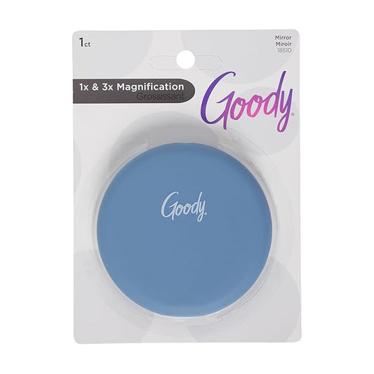 GOODY Compact Mirror - Blue, Double-Sided Easy-Grip Magnifying & Travel Makeup Mirror with 1X & 3X Magnification, Lightweight, On-The-Go Pocket & Purse Essentials