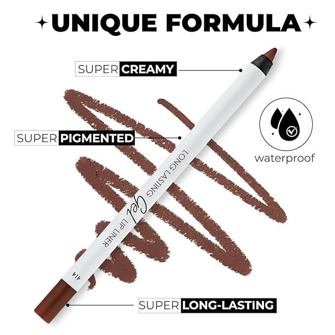Matte Gel Lip Liner Pencil | Weightless & CreamyTexture - Sharpenable - Longwear & Waterproof - High Pigmented & Flawless Finish - Cruelty-free & Paraben-Free - 414, 1,7g/0.05oz. (Intense Brown)